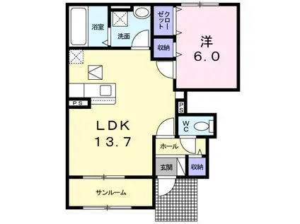 グランジェ スマイル(1LDK/1階)の間取り写真