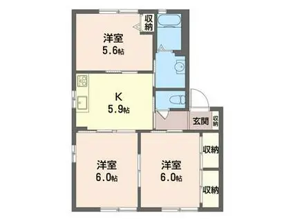 バリュージュ城山弐番館(3K/1階)の間取り写真