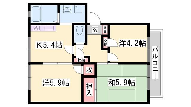 アコーデリア東浜(3K/1階)の間取り写真