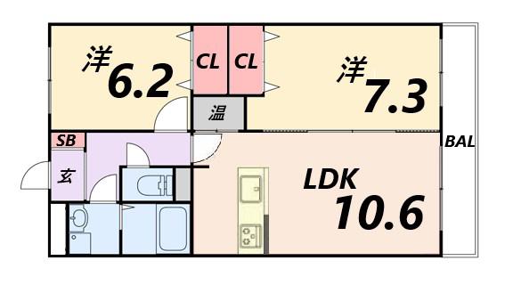 インタービレッジ城北(2LDK/1階)の間取り写真