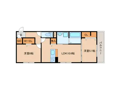 JR関西本線 奈良駅 徒歩12分 3階建 新築(2LDK/2階)の間取り写真