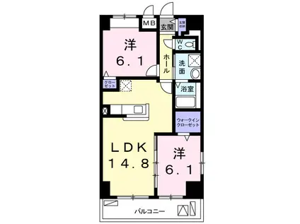 アルンドーインディカ(2LDK/6階)の間取り写真