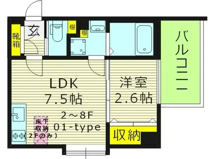 WOB京橋(1DK/3階)の間取り写真