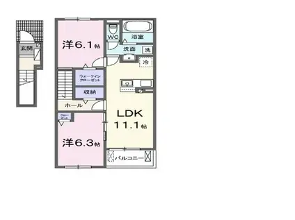 グレイス加茂 I(2LDK/2階)の間取り写真