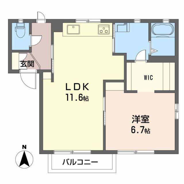 アヴェニール あい B(1LDK/2階)の間取り写真