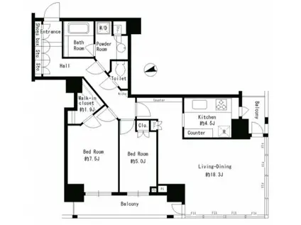 パークタワー芝浦ベイワードアーバンウイング(2LDK/13階)の間取り写真