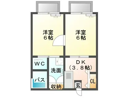 コーポ丸藤6(2DK/4階)の間取り写真