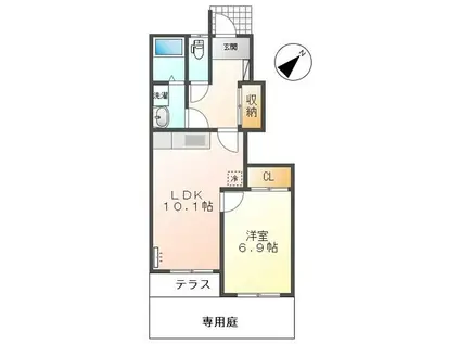 ルート3ヒルズ(1LDK/1階)の間取り写真