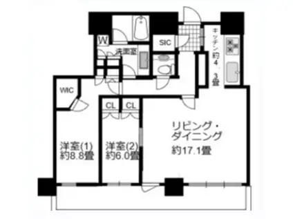 ザ・クレストタワー(2LDK/30階)の間取り写真