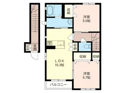 ウィズA(2LDK/2階)の間取り写真