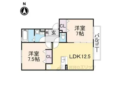 ラキアクア(2LDK/2階)の間取り写真
