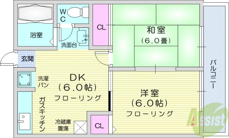 パークヴュー(2DK/2階)の間取り写真