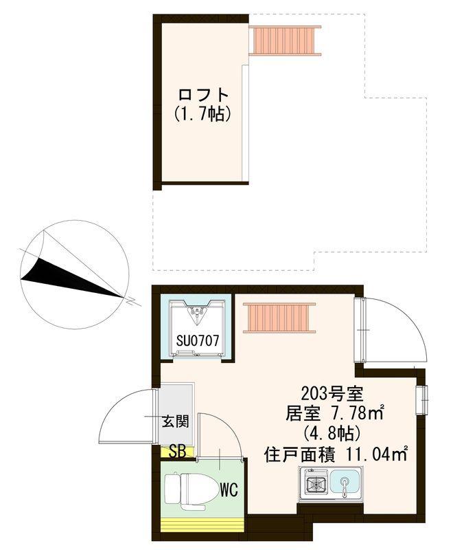 ハーモニーテラス大山西町(ワンルーム/2階)の間取り写真