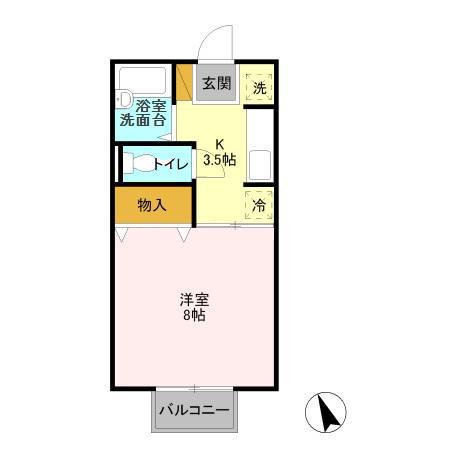 フローラルC(1K/1階)の間取り写真