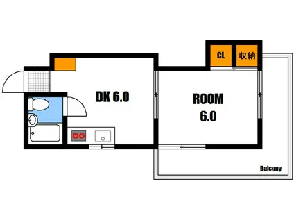 西原中田ビル(1DK/3階)の間取り写真