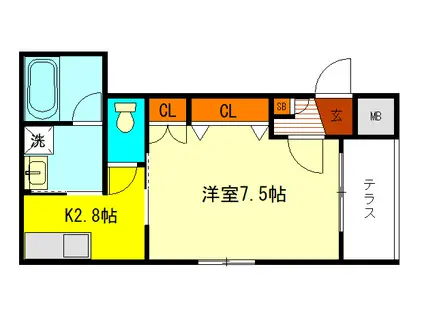カレン国立(1K/1階)の間取り写真