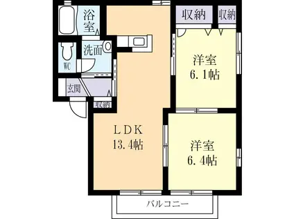 エルメスひたち野B棟(2LDK/1階)の間取り写真