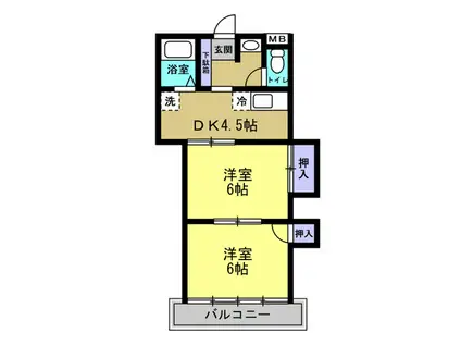 ヴィラ東川口(2DK/4階)の間取り写真