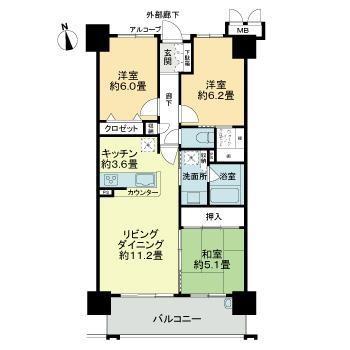 サーパス木太八坂通(3LDK/9階)の間取り写真