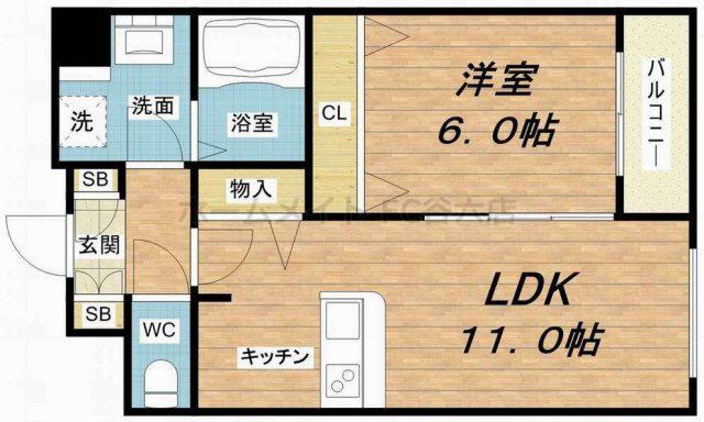 セレッソコート上本町イースト(1LDK/4階)の間取り写真