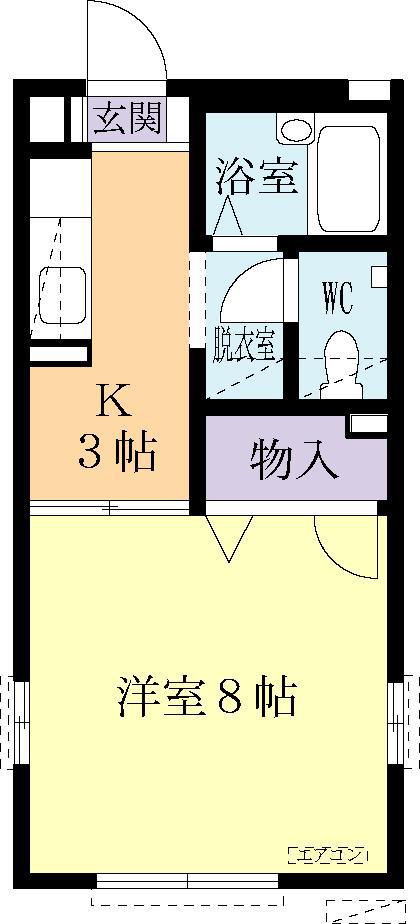 プリムヴェールHANA A(1K/2階)の間取り写真