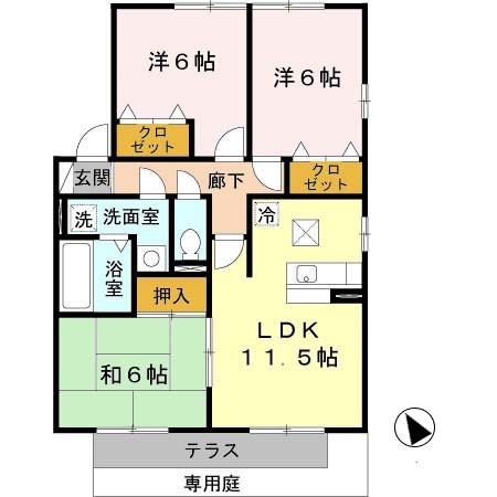 コンフォートテラス A(3LDK/1階)の間取り写真