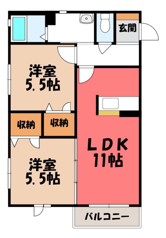 ワイズB(2LDK/2階)の間取り写真