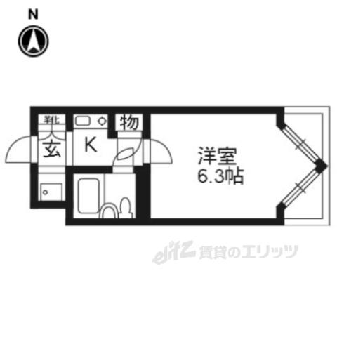 DETOM-1鴨川(1K/2階)の間取り写真