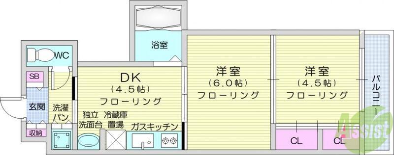 クレスト連坊(2DK/2階)の間取り写真