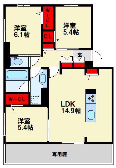 TORISIA相生町(3LDK/1階)の間取り写真