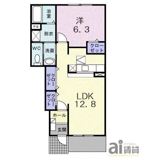 ベーシック スクエアN(1LDK/1階)の間取り写真