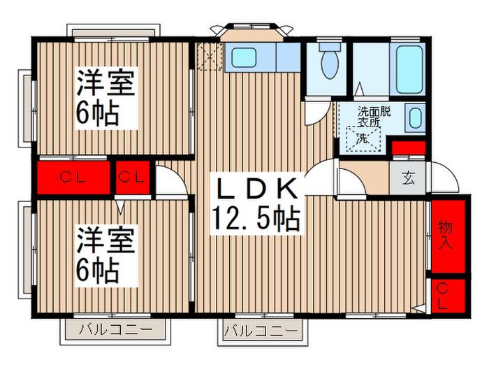 ツインハイム(2LDK/2階)の間取り写真