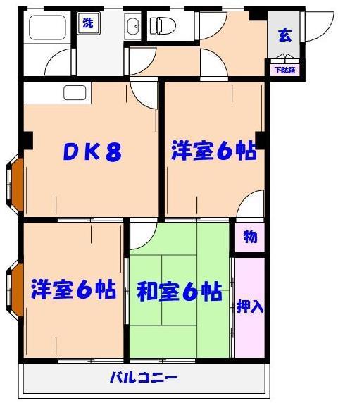 高力ハイツ(3DK/4階)の間取り写真