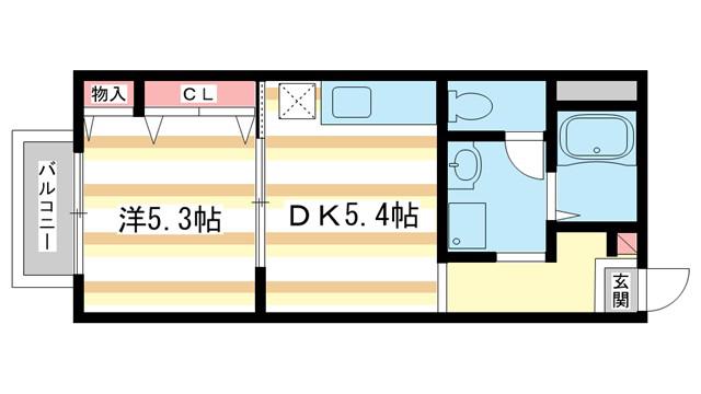 ドミール佐保台(1DK/2階)の間取り写真