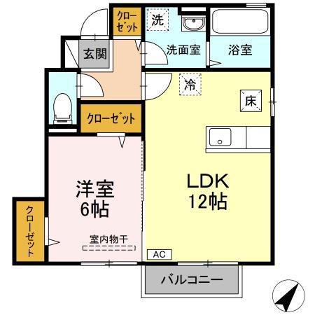 フレブラースIIA棟(1LDK/1階)の間取り写真