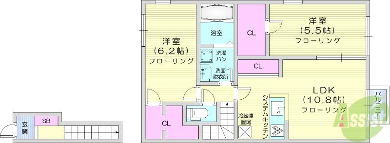 エクセレントYU(2LDK/2階)の間取り写真