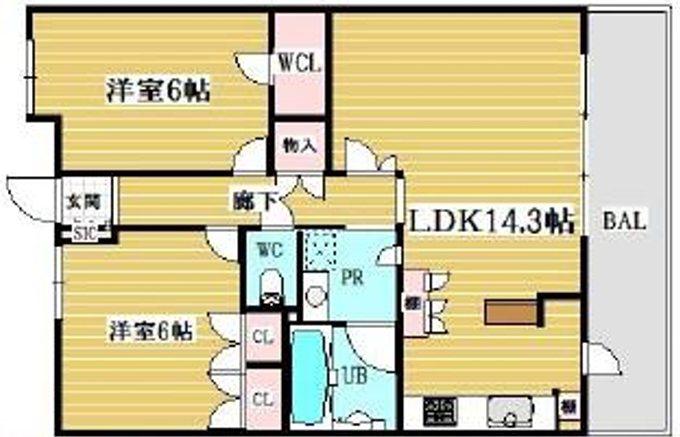 ネバーランド玉造(2LDK/12階)の間取り写真