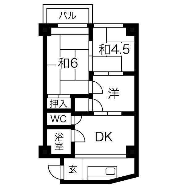 宝第一スカイハイツ(3DK/4階)の間取り写真