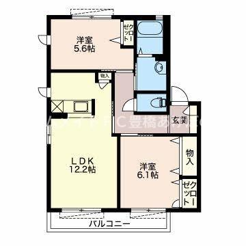 ルミエール高師 C棟(2LDK/1階)の間取り写真