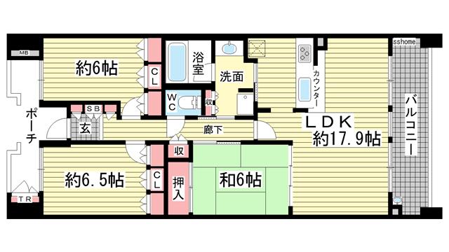 摩耶シーサイドプレイスイースト5番館(3LDK/3階)の間取り写真