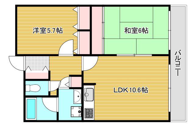 ライオンズシティ難波南(2LDK/4階)の間取り写真