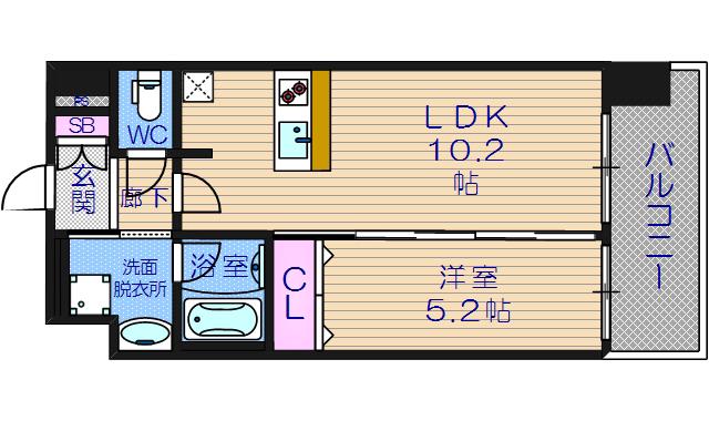 プレサンス松屋町駅前デュオ(1LDK/9階)の間取り写真