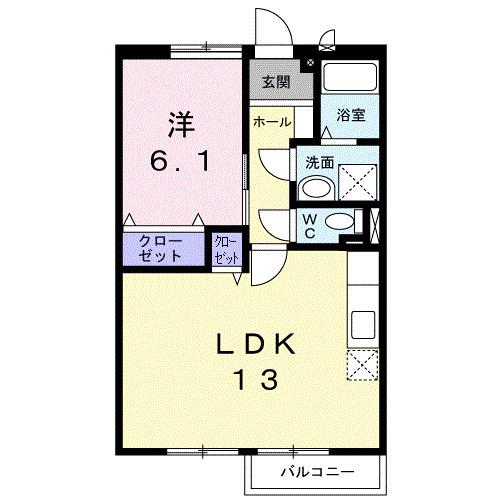 オークヒルズB(1LDK/2階)の間取り写真