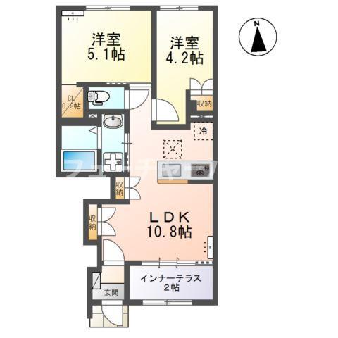 ボナール・テラン(2LDK/1階)の間取り写真