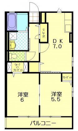 ジョワイユ(2DK/1階)の間取り写真