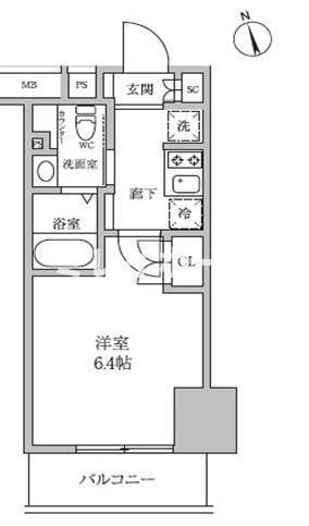 レジディア蒲田IV(1K/4階)の間取り写真