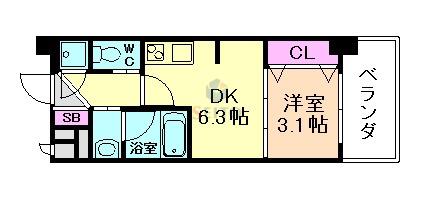 LAULEA十三(1DK/4階)の間取り写真