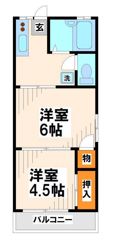 シャンブルB(2K/2階)の間取り写真