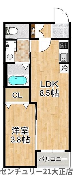 H-MAISON大正Ⅳ(1LDK/3階)の間取り写真