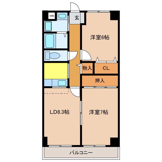 アドラブール我孫子(2LDK/5階)の間取り写真
